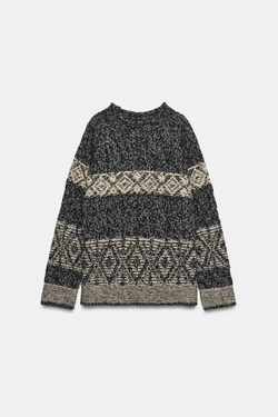 ZARA ЖАККАРДОВЫЙ СВИТЕР С МЕТАЛЛИЗИРОВАННОЙ НИТЬЮ, БЕЛЫЙ/ЧЕРНЫЙ
