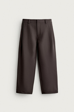 ZARA БРЮКИ WIDE FIT С БОКОВЫМИ СКЛАДКАМИ, ШОКОЛАДНЫЙ