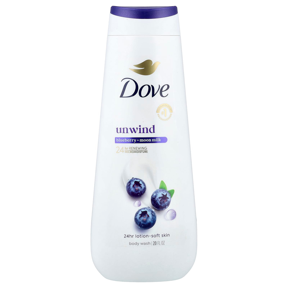 Dove, Unwind, гель для душа, голубика и Лунное молочко, 20 жидк. унций