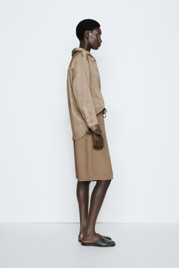 Massimo Dutti Струящаяся атласная рубашка - STUDIO, каменно-серый