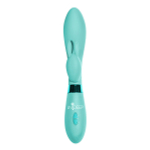 Мятный вибратор 20,5см с клиторальным зайчиком Indeep Yonce Turquoise