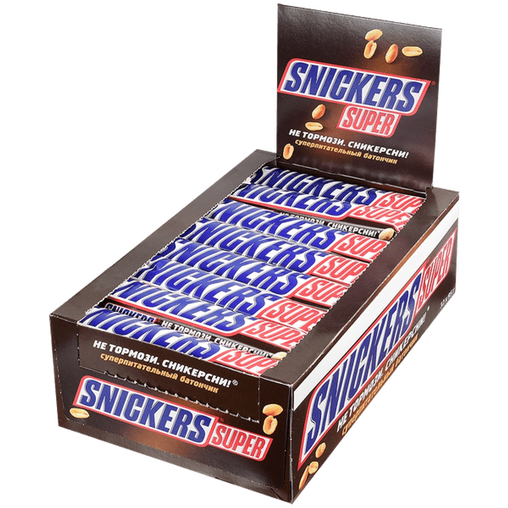 SNICKERS Батончик шоколадный Супер, 80г*32шт, блок 4шт