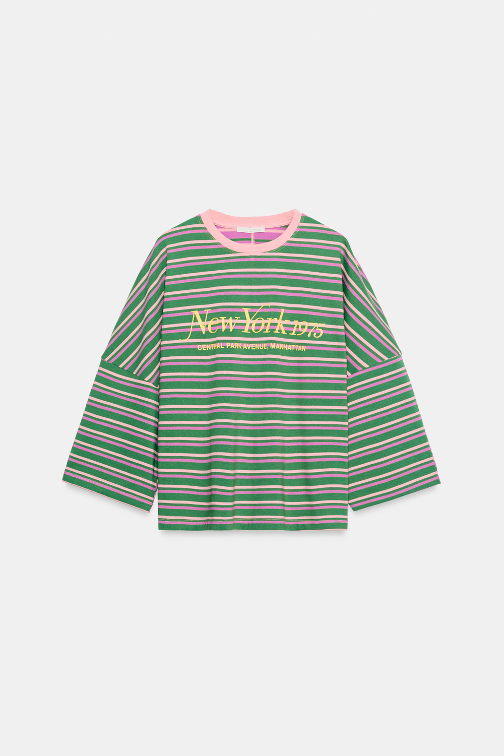 ФУТБОЛКА OVERSIZE В ПОЛОСКУ С НАДПИСЬЮ — ZARA