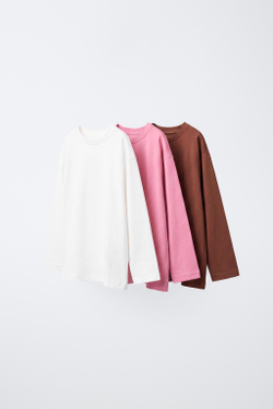 ZARA НАБОР ИЗ 3 ОДНОТОННЫХ ФУТБОЛОК, РОЗОВЫЙ