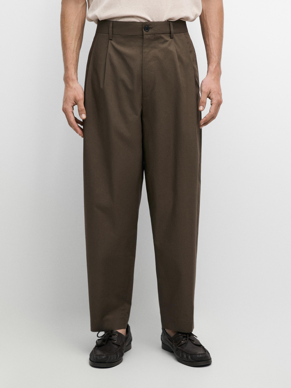 Massimo Dutti Хлопковые брюки с двойными вытачками, темно-зеленый