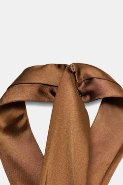 ZARA АТЛАСНОЕ ПЛАТЬЕ МИДИ ХАЛТЕР, КАРАМЕЛЬНЫЙ