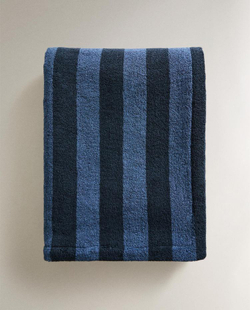 ZARA HOME ПЛЯЖНОЕ ПОЛОТЕНЦЕ В КОНТРАСТНУЮ ПОЛОСКУ, СИНИЙ