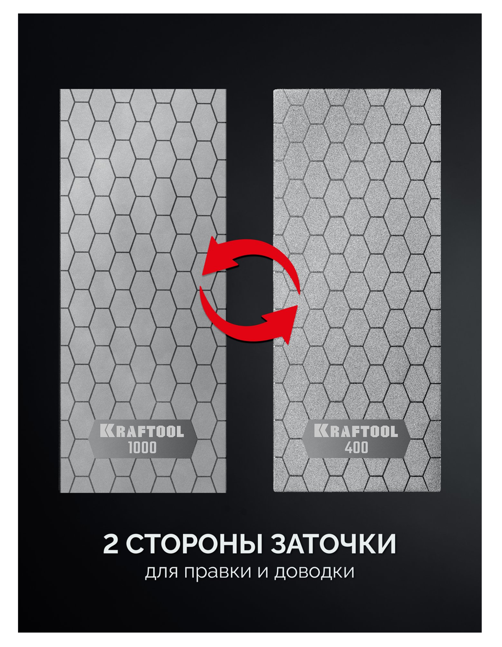 Новинка! Пластина алмазная заточная двухсторонняя на подставке KRAFTOOL DIAMOND DOUBLE Р400 / 1000 90 х 180 мм, для ручной заточки бытовых инструментов, ножей, садового инвентаря, работы с плиткой 35711-400-1000