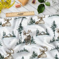 Ткань шифон лось на зимнем пейзаже