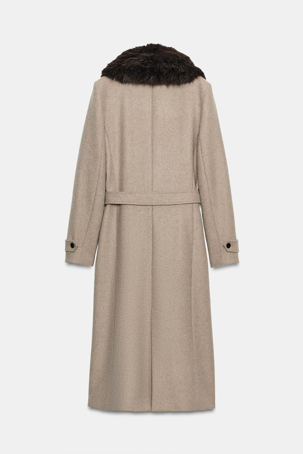 ZARA ПАЛЬТО ИЗ СМЕСОВОЙ ШЕРСТИ СО СЪЕМНОЙ ОТДЕЛКОЙ ПОД МЕХ, СВЕТЛЫЙ СЕРО-КОРИЧНЕВЫЙ