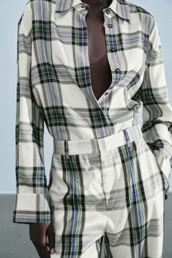 ZARA ШИРОКИЕ БРЮКИ В КЛЕТКУ — ZW COLLECTION, ЭКРЮ