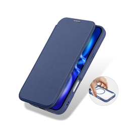 Чехол книжка синего цвета с поддержкой MagSafe от Dux Ducis для iPhone 17 Pro, серия Skin X Pro Series Case