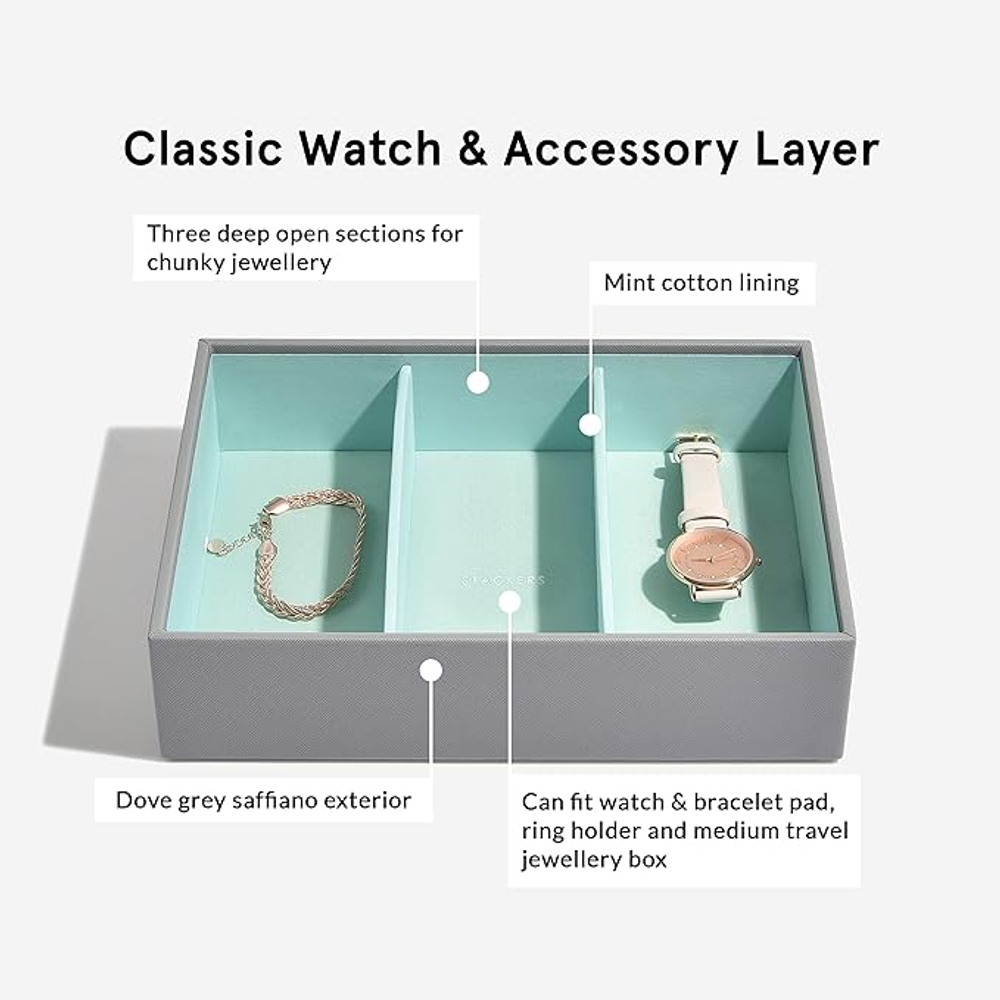 Органайзер для часов и аксессуаров Stackers Classic Watch Accessory Layer, 3 отделения - Mink (#stackers #bam #органайзердляочков #органайзер_для_очков / Искусственная кожа / White / белый / White / Китай / 6 / 300 / 300)