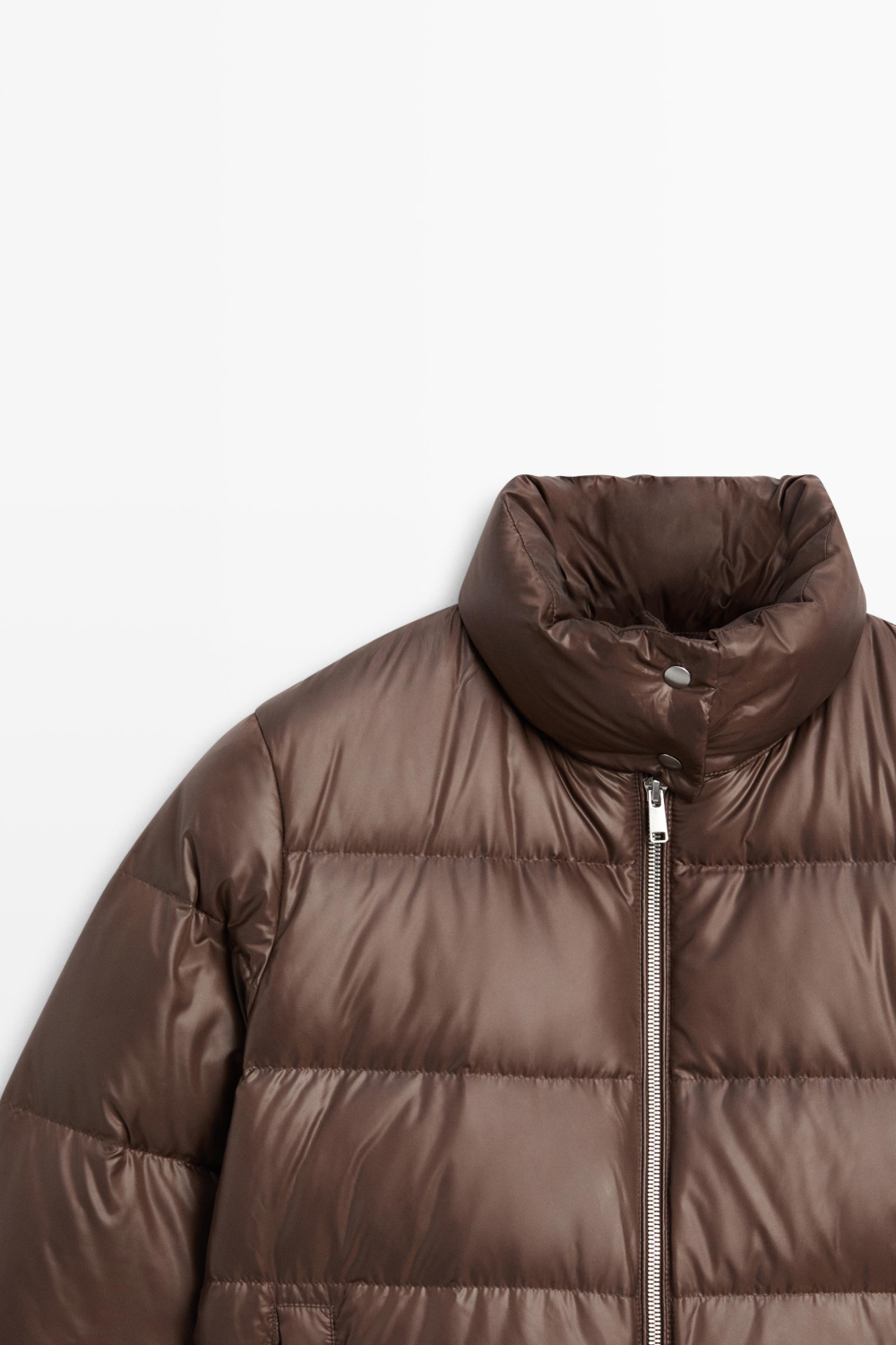Massimo Dutti Пуховая куртка с высоким воротником, коричневый
