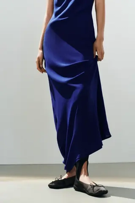 ZARA ДЛИННОЕ ПЛАТЬЕ-ХАЛТЕР, НЕОНОВЫЙ СИНИЙ