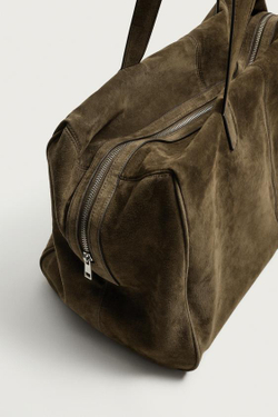ZARA КОЖАНАЯ ДОРОЖНАЯ СУМКА, ЗЕЛЕНЫЙ ХАКИ