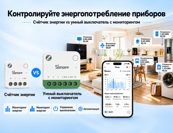 Как контролировать потребление энергии: счётчик мощности или умный выключатель с мониторингом Как контролировать потребление энергии: счётчик мощности или умный выключатель с мониторингом