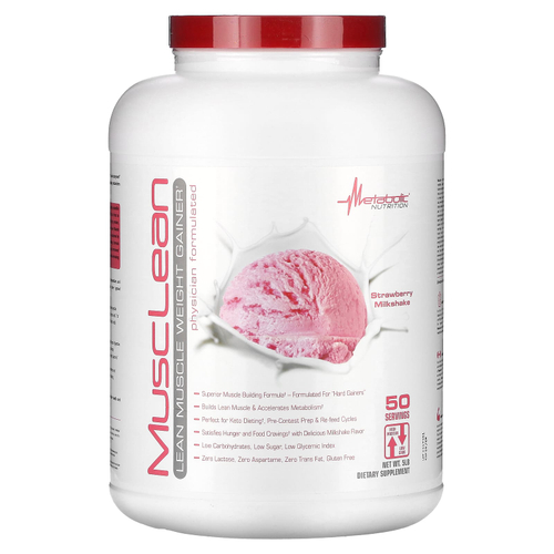 Metabolic Nutrition, MuscLean, средство для набора мышечной массы, клубничный молочный коктейль, 5 фунтов