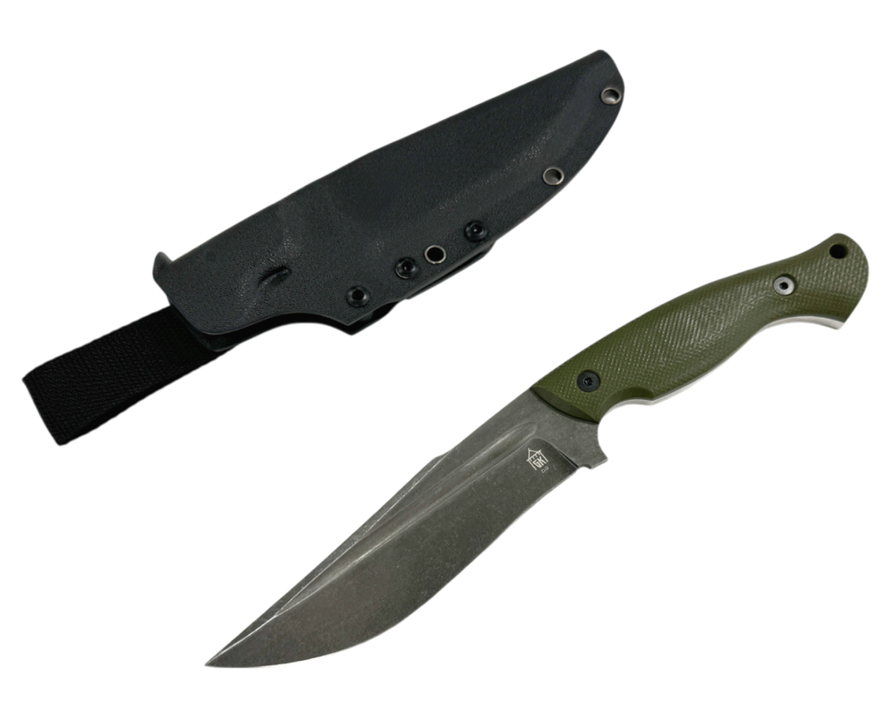 Нож Боуи, сталь D2 blackwash, рукоять G10 Oliva, Град Горький