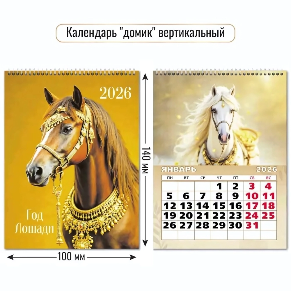 Календарь-домик вертикальный 2026 символ года Гордые кони
