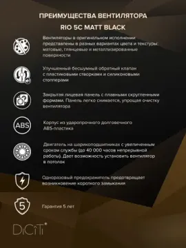 Вентилятор накладной RIO D125 обр.клапан черный матовый DICITI