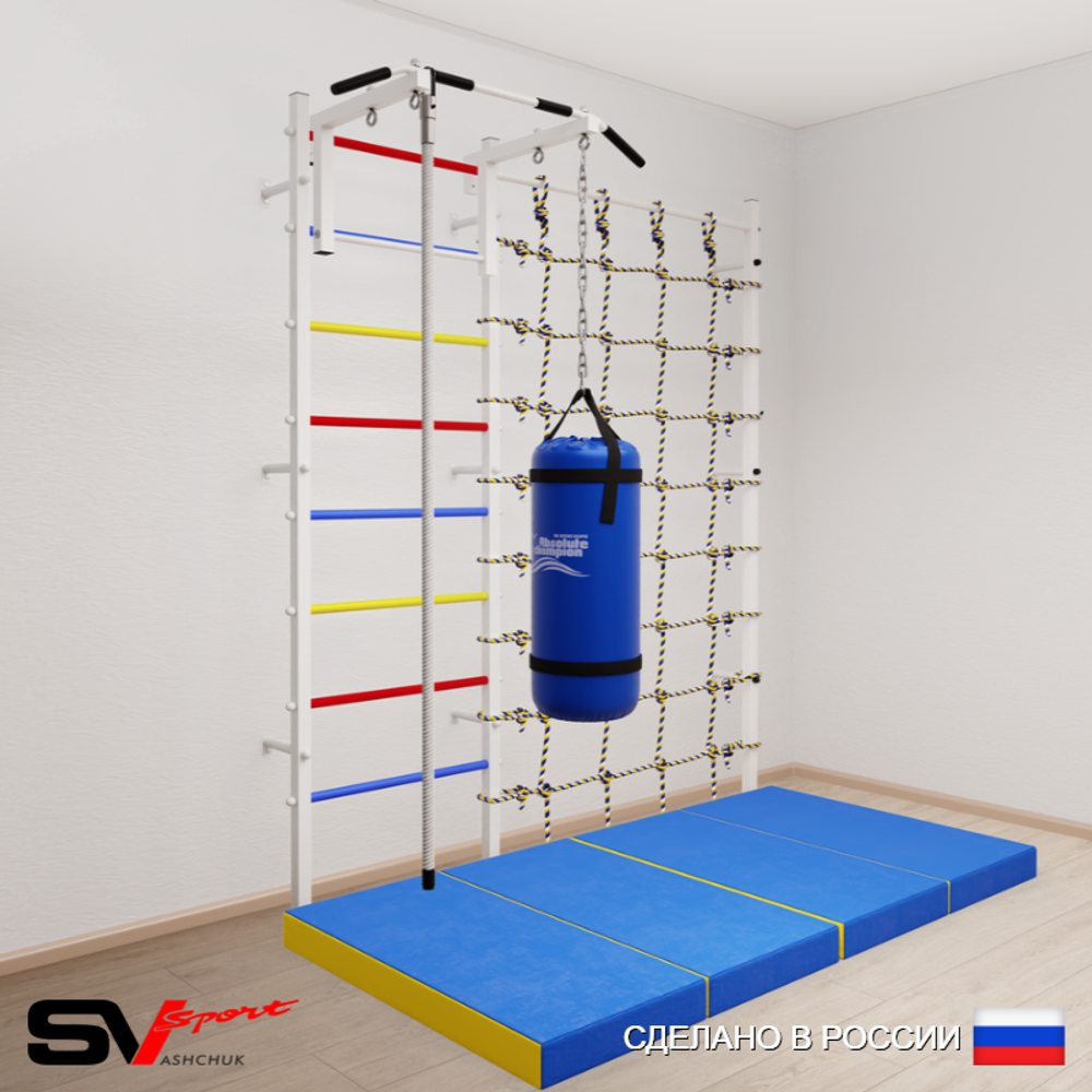 Шведская стенка Sv Sport 50970 (Турник стандарт/Канат/Цепь/Мешок 30кг/Мат 2м/Канатный лаз)