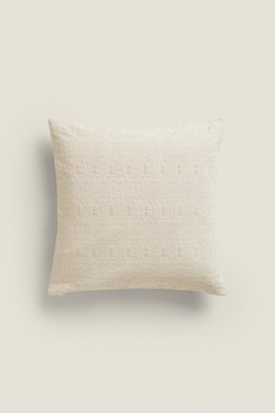 ZARA HOME ЧЕХОЛ ДЛЯ ДЕКОРАТИВНОЙ ПОДУШКИ ИЗ СИНЕЛИ, ЭКРЮ