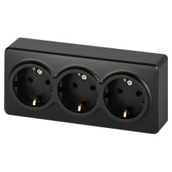 Розетка ЭРА Эксперт 11-2208-05 тройная с заземлением 3х2P+E Schuko IP20 16A-250В ОУ антрацит | Эра Эксперт