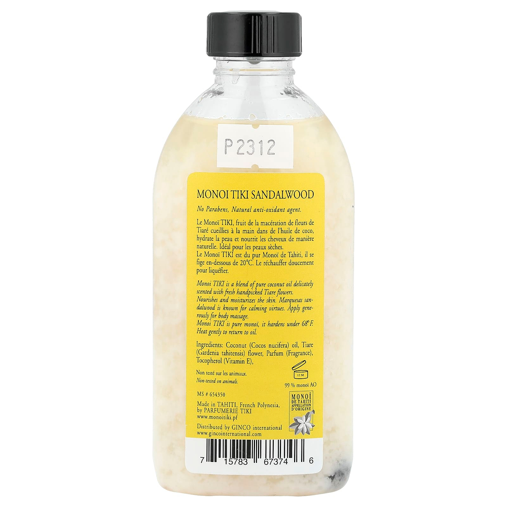 Monoi Tiare Tahiti, Monoi Tiki Tahiti®, кокосовое масло, сандал и сандал, 120 мл (4 жидк. унции)