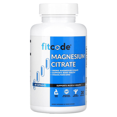fitcode, цитрат магния, 60 вегетарианских капсул (200 мг в 1 капсуле)