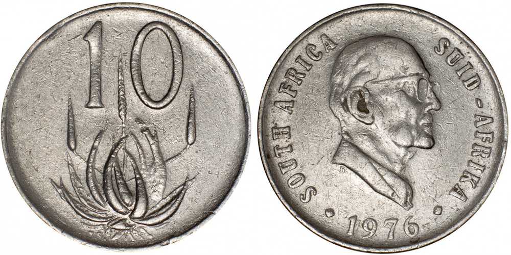 ЮАР 10 центов, 1976 Якобус Йоханнес Фуше XF