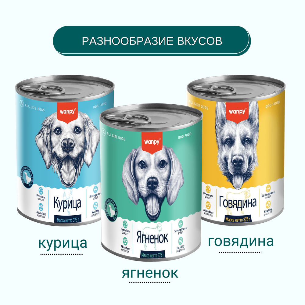 Wanpy Dog Консервы для собак из ягненка 24шт по 375 г