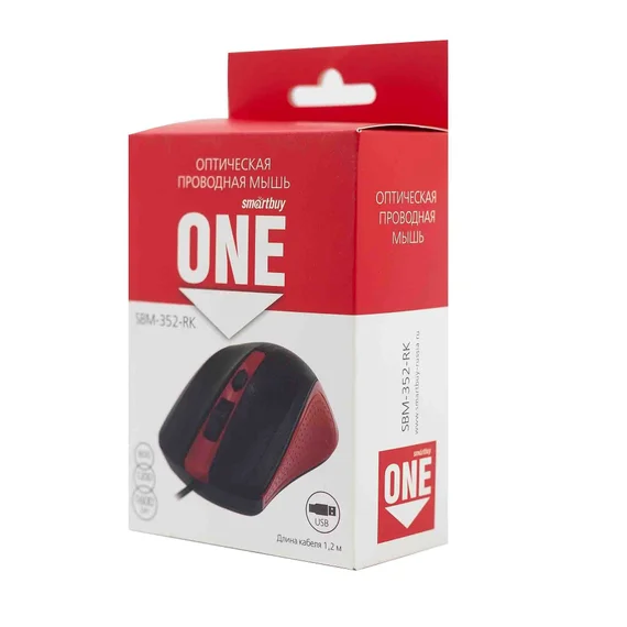 Мышь проводная (Smart Buy ONE 352) красна-черная