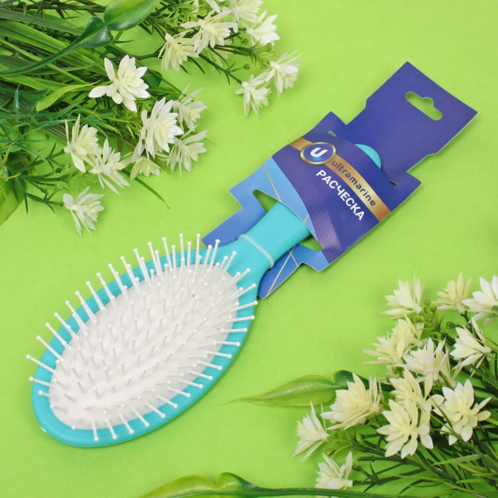 Расческа массажная «Lady Brush», форма овальная, цвет мятный, 22,5*7см (блистер Ultramarine)