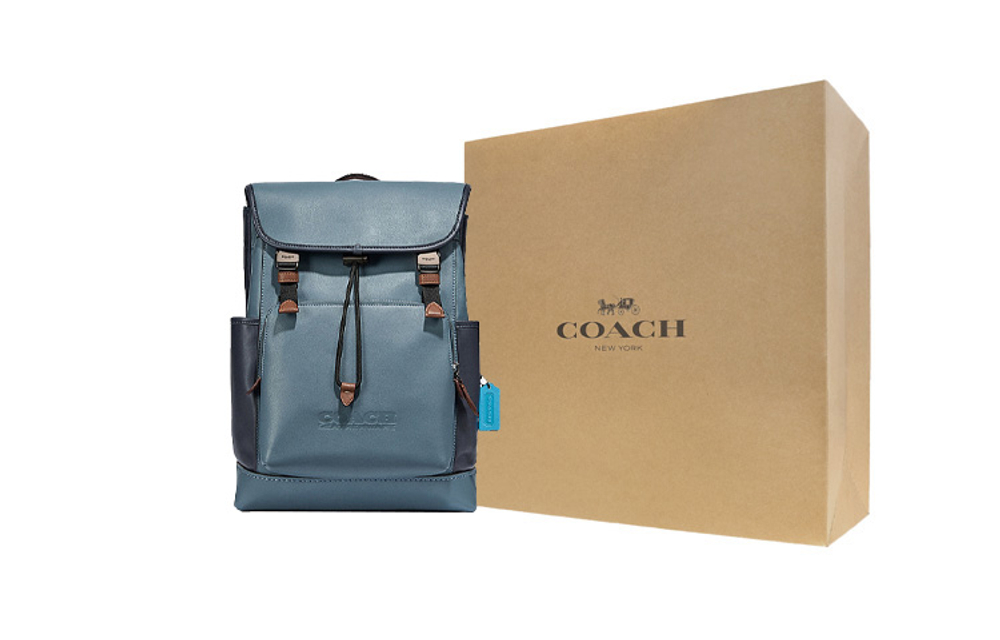 COACH League Cow Leather Travel Bag Backpack Large Men"s Haze Blue & Black