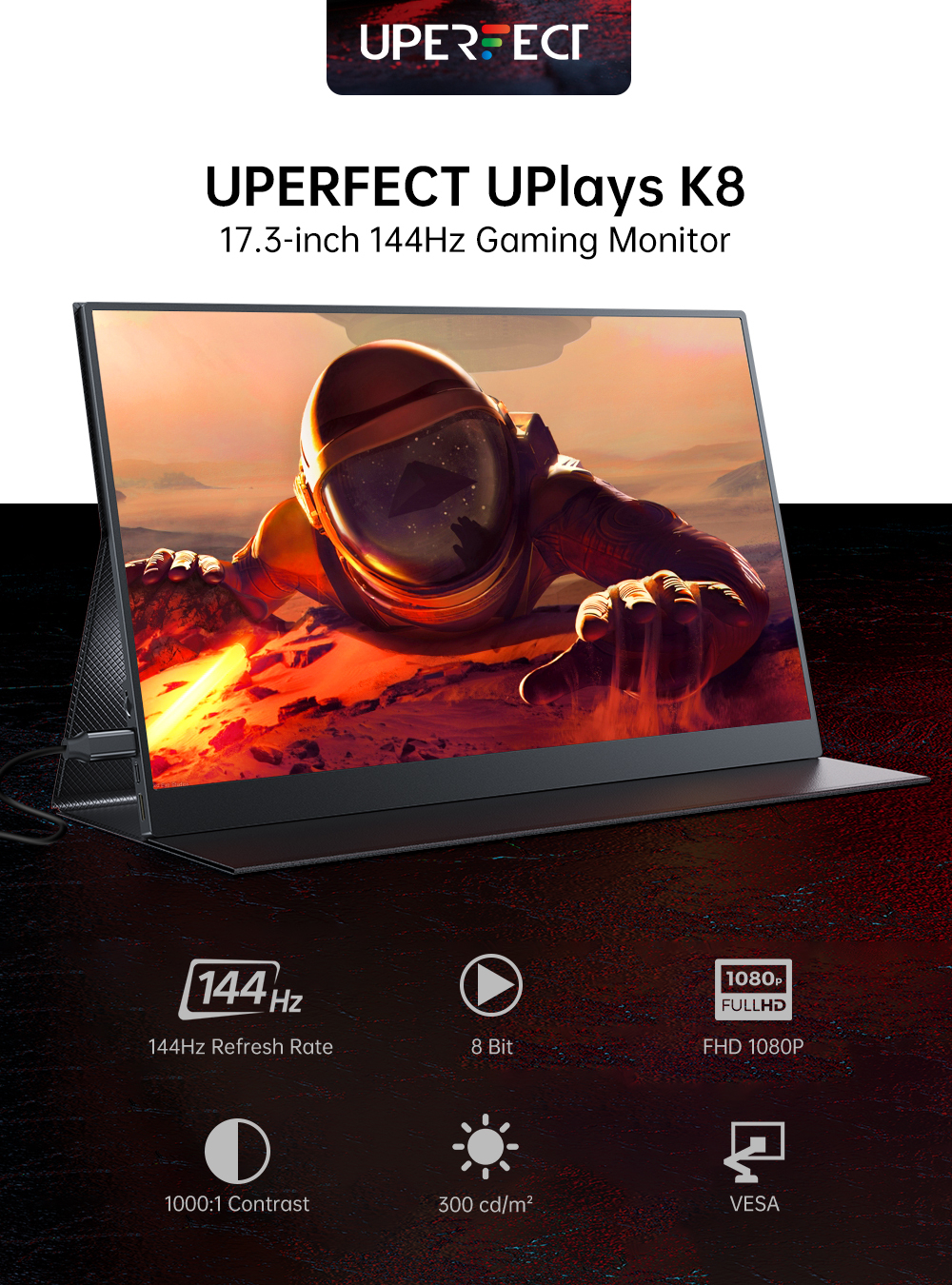 17.3" Портативный монитор с магнитным чехлом Uplays K8 FHD IPS 1920x1080, 144 Гц