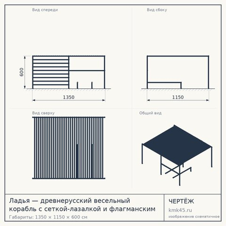 Ладья — древнерусский весельный корабль с сеткой-лазалкой и флагманским мостиком 30044