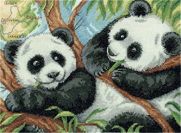 Набор для вышивания нитками Panna, Панды, 24х18 см