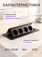 Горизонтальная четверная розетка, черная