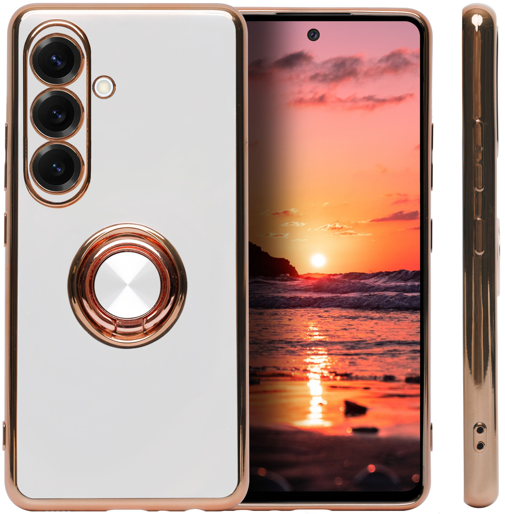 Стильный глянцевый чехол для SAMSUNG GALAXY S25 (не ULTRA/ FE/ PLUS!) с кольцом-подставкой и бархатной подкладкой