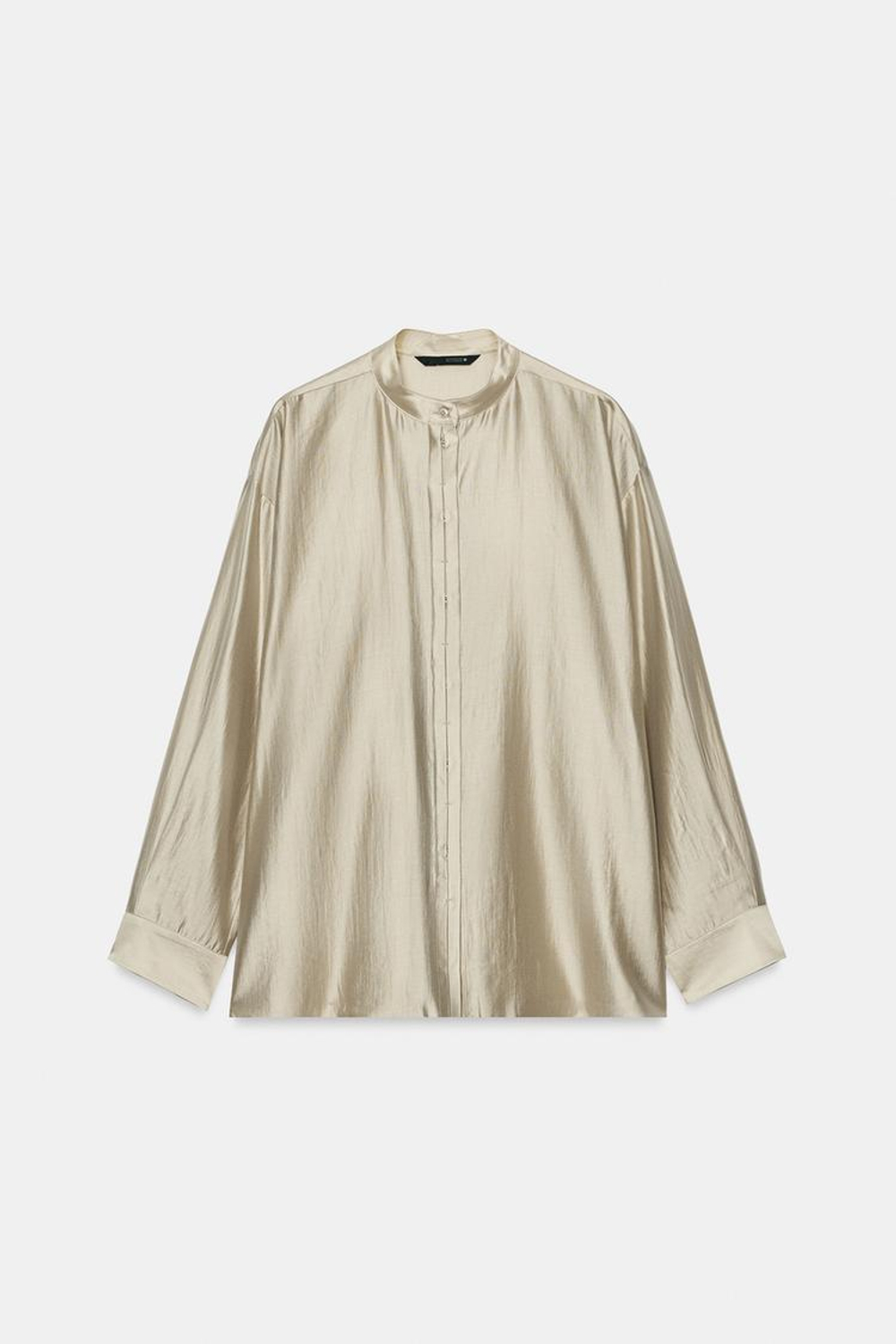 ZARA РУБАШКА С ВОРОТНИКОМ-СТОЙКОЙ ZW COLLECTION, ПЕСОЧНЫЙ