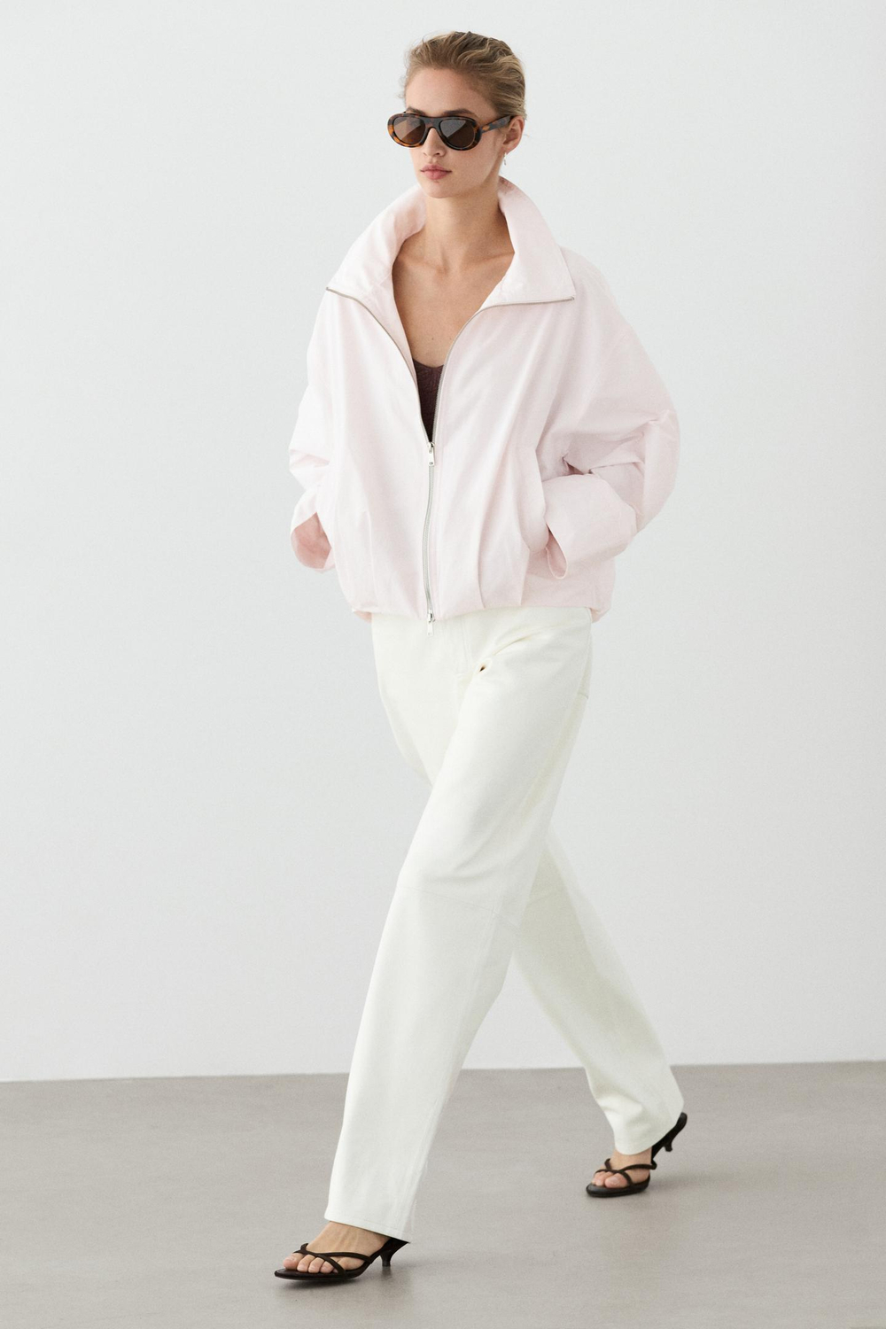 Massimo Dutti Куртка-бомбер с высоким воротником, розовый