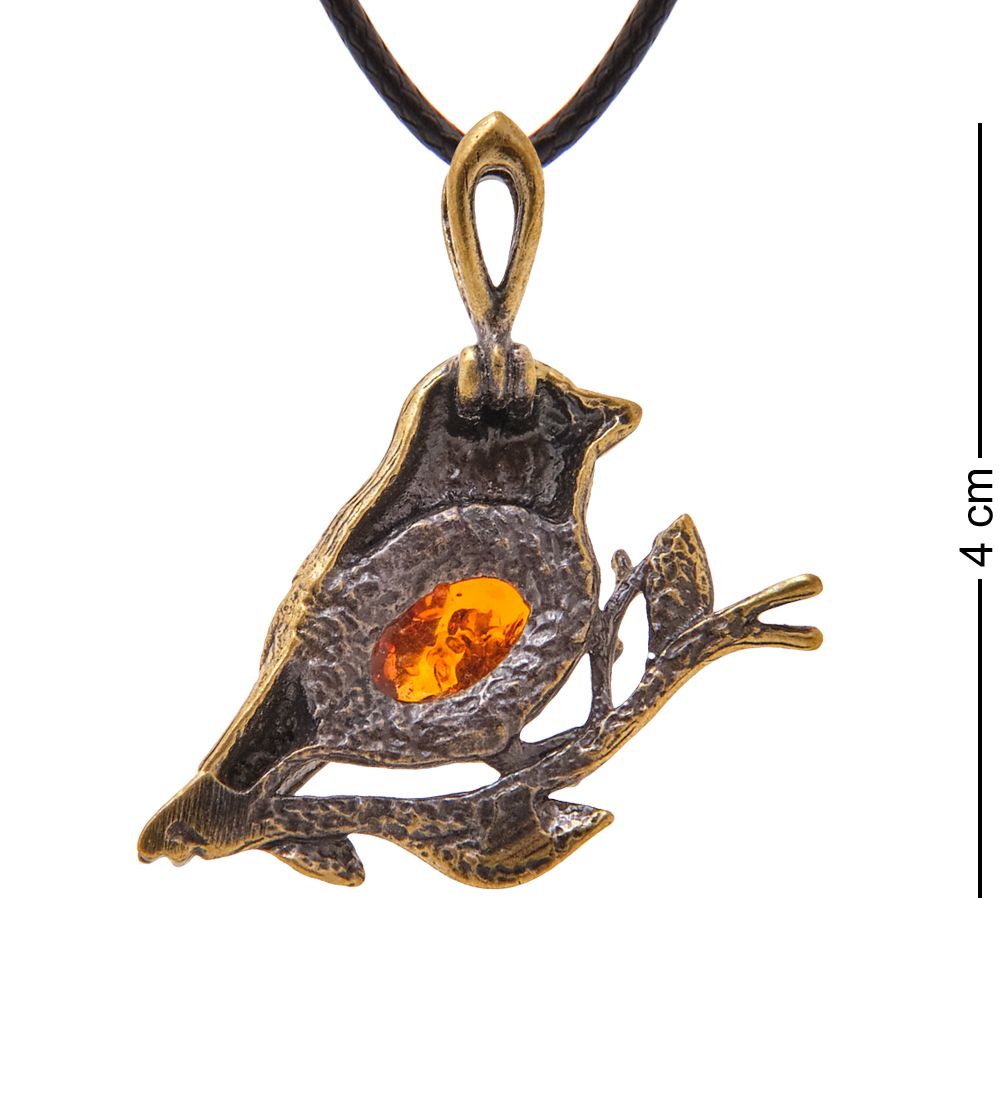 AM-3396 Подвеска «Синица» (латунь, янтарь)