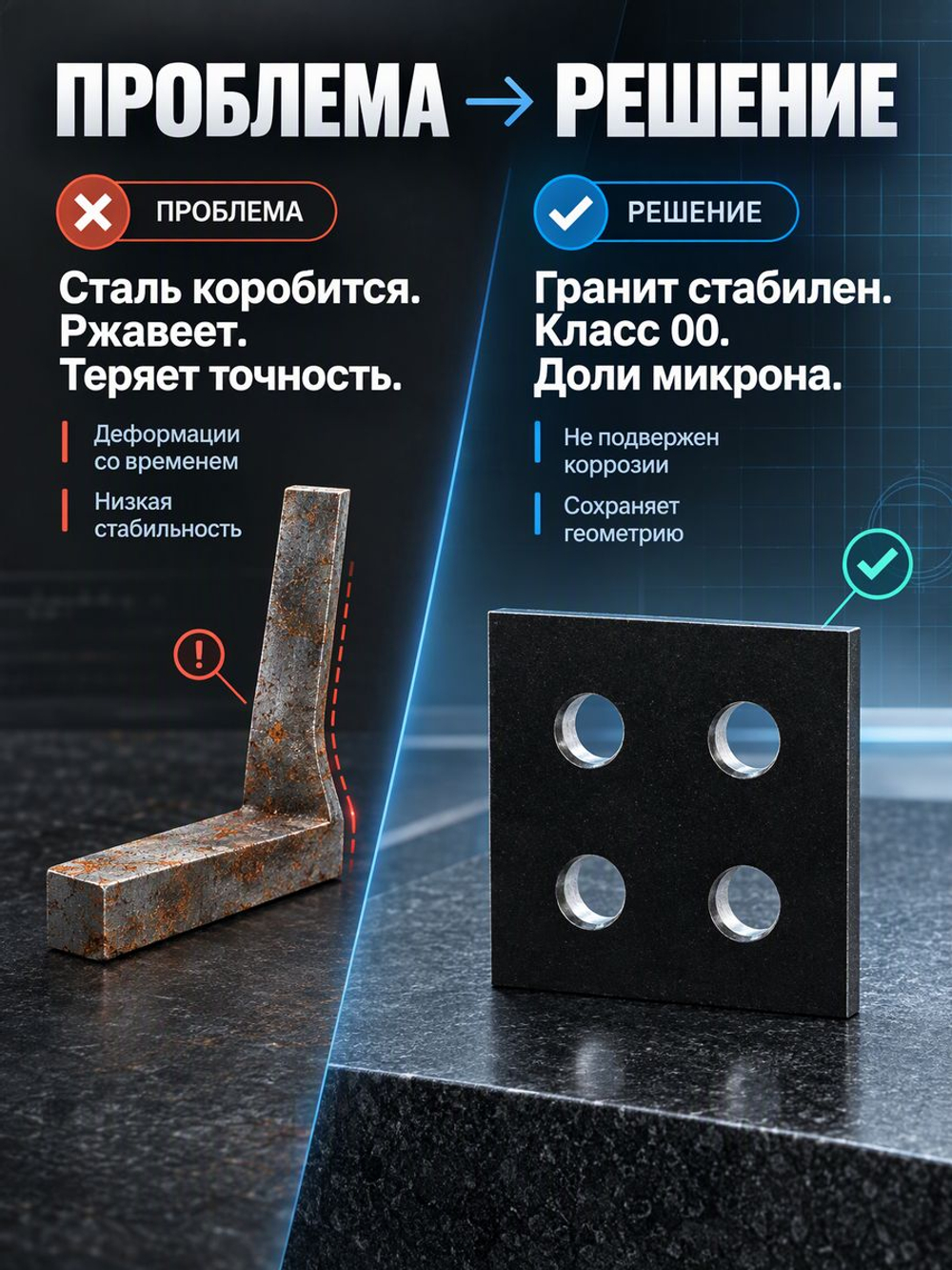 Угольник рамный гранитный УШТКР 300х300 мм кл. 00