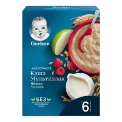 Каша Gerber молочная мультизлаковая с яблоком и малиной с 6 месяцев 180 г