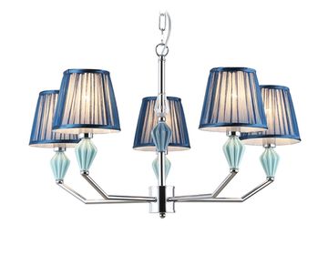 Подвесная люстра с абажуром и декором из керамики 5*Е14 LH75061/5 CH/DB хром/тёмно-синий High Light Ceramo Classic Ambrella