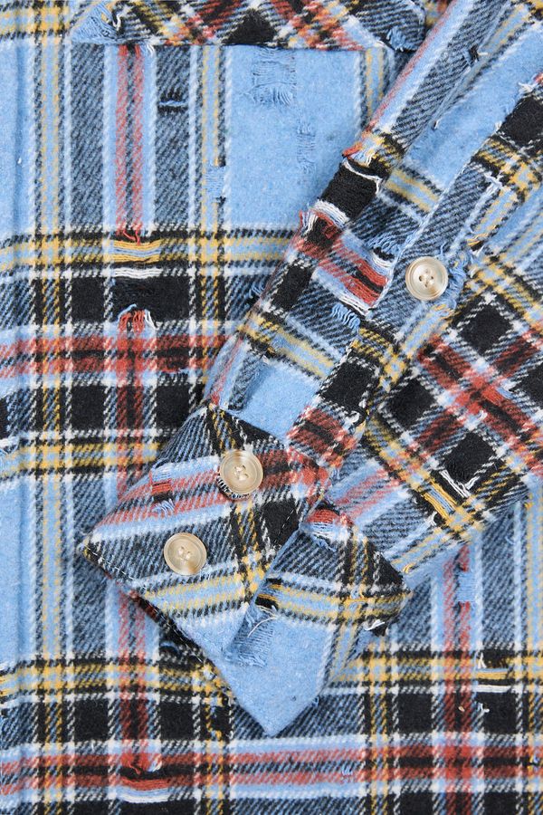 Рубашка ripped plaid синяя - фото 5