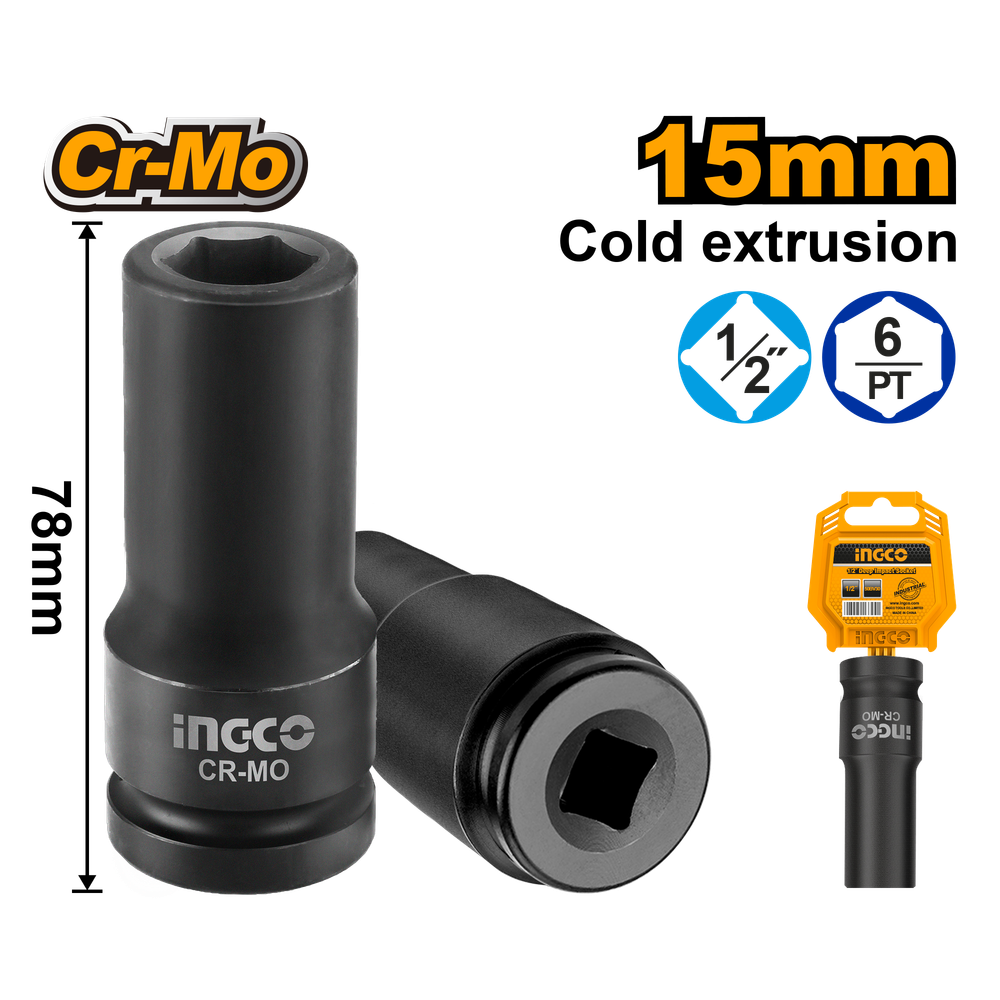 Головка торцевая ударная удлиненная INGCO HDIS12151L INDUSTRIAL 1/2" 15 мм Головка торцевая ударная удлиненная INGCO HDIS12151L INDUSTRIAL 1/2" 15 мм