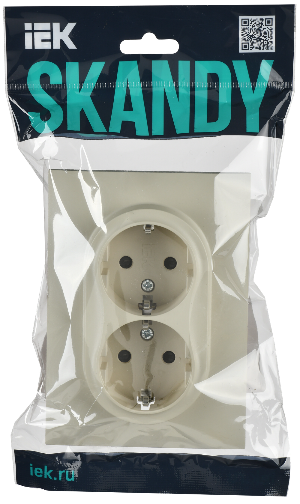 SKANDY Розетка 2-местная с заземлением с защитными шторками 16А в сборе SK-R07B бежевый IEK