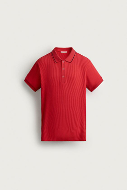 ZARA ПОЛО REGULAR FIT RETRO, КРАСНЫЙ